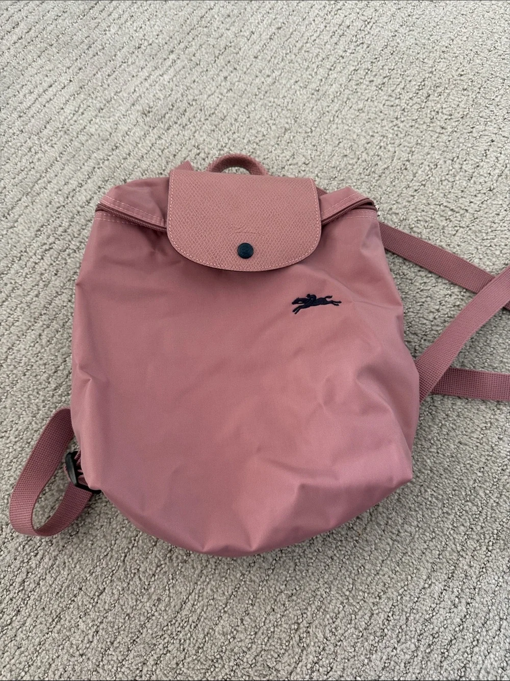 Longchamp Rose Pink Nylon Backpack with rose leather Flap